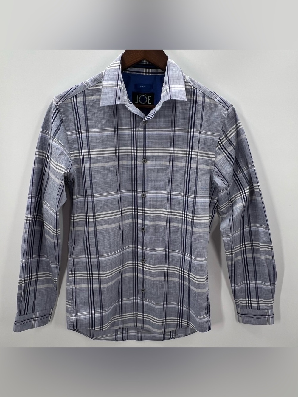 453 Joseph Abboud Small Slim Fit Blue and White Plaid Dress Shirt